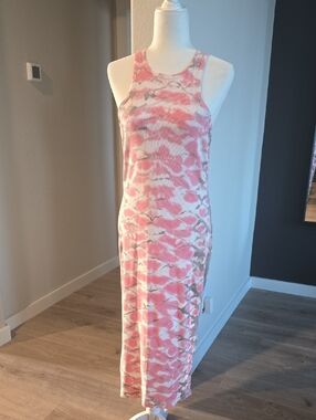 Ribbed Tank Maxi Dress in Pink Tie-Dye